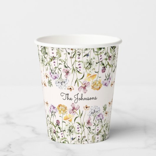 Personalisiert Name Wildblume Garten Pappbecher (Rückseite)