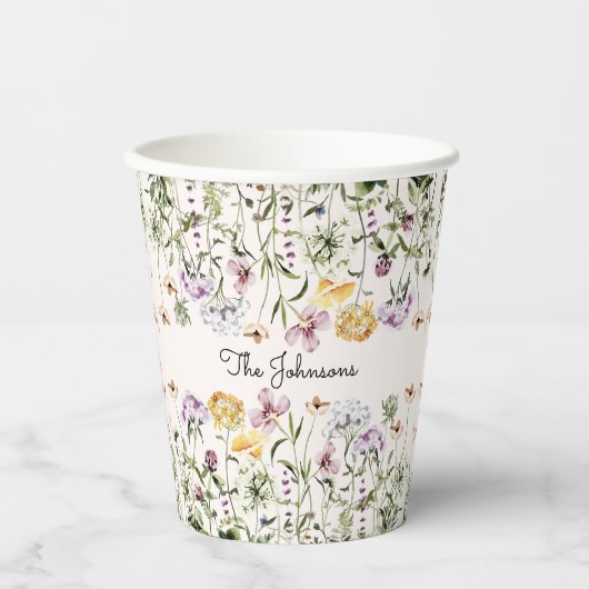 Personalisiert Name Wildblume Garten Pappbecher (Vorderseite)