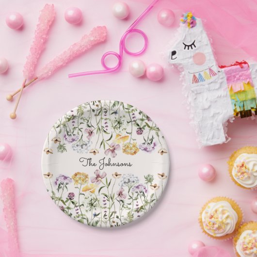 Personalisiert Name Wildblume Garten Pappteller (Party)