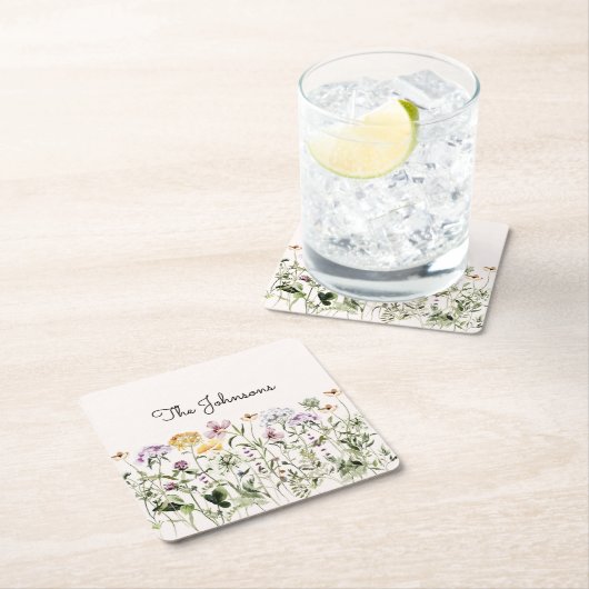 Personalisiert Name Wildblume Garten Rechteckiger Pappuntersetzer (Vor Ort)