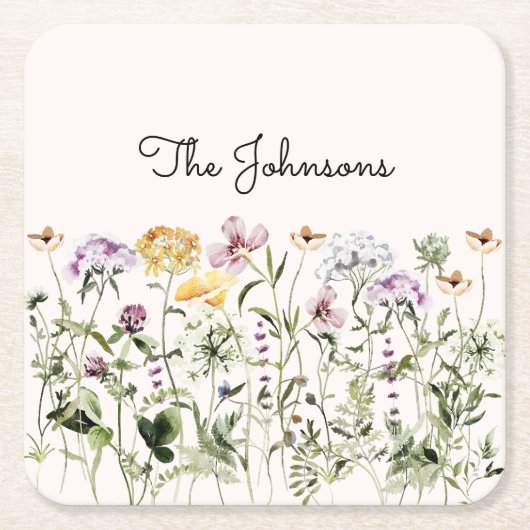 Personalisiert Name Wildblume Garten Rechteckiger Pappuntersetzer (Vorderseite)