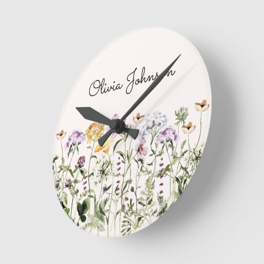 Personalisiert Name Wildblume Garten Runde Wanduhr (Winkel)