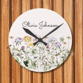 Personalisiert Name Wildblume Garten Runde Wanduhr