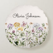 Personalisiert Name Wildblume Garten Rundes Kissen (Vorderseite)