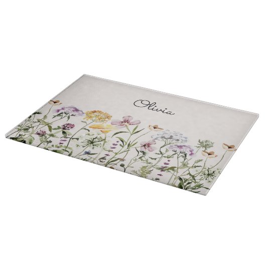 Personalisiert Name Wildblume Garten Schneidebrett (Ecke)