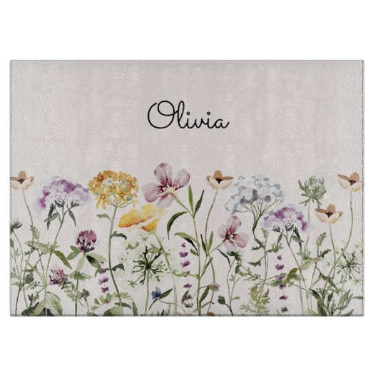 Personalisiert Name Wildblume Garten Schneidebrett (Vorderseite)