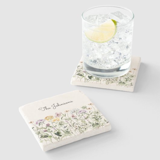 Personalisiert Name Wildblume Garten Steinuntersetzer (Seitenansicht)