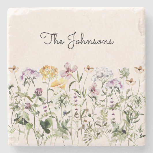 Personalisiert Name Wildblume Garten Steinuntersetzer (Vorderseite)
