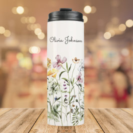 Personalisiert Name Wildblume Garten Thermosbecher