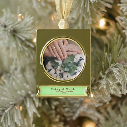 Personalisiert Names Couple's First Christmas Banner-Ornament Gold (Baum)