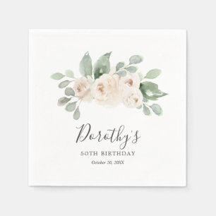 Personalisiert Napkins 50. Geburtstagsweiße Rose Serviette