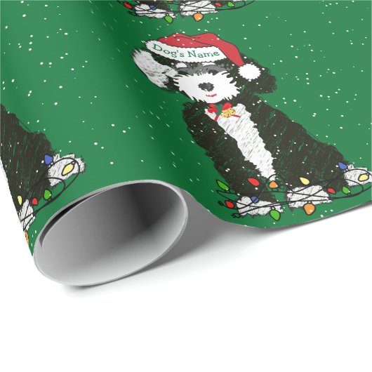 Personalisiert Naughty Bernedoodle Green Xmas Geschenkpapier (Rolleneckpunkt)