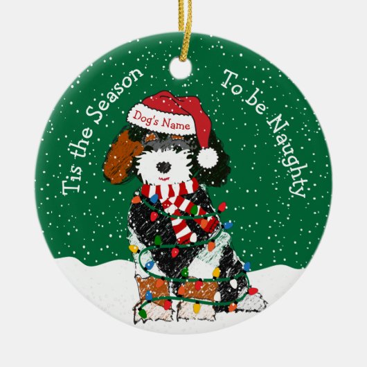 Personalisiert Naughty Bernedoodle Keramik Ornament (Vorne)