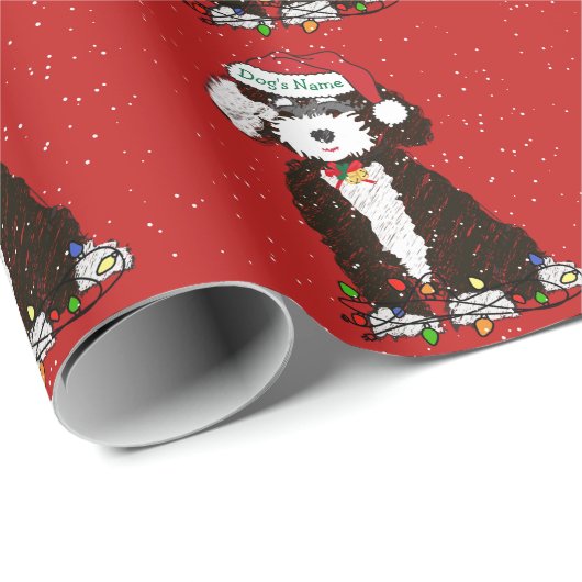 Personalisiert Naughty Bernedoodle Red Xmas Geschenkpapier (Rolleneckpunkt)