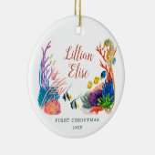 Personalisiert Nautical Beach Ocean Island Baby 1. Keramik Ornament (Rechts)