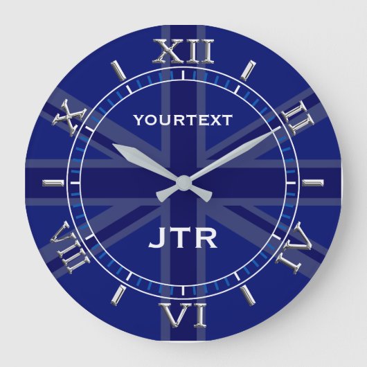 Personalisiert Navy Blu Union Jack British Flag Di Große Wanduhr (Vorderseite)