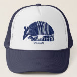 Personalisiert Navy Blue Armadillo Truckerkappe<br><div class="desc">Erstellen Sie mit diesem Hut ein personalisiertes Geschenk oder Ihre eigene Baseballkappe des Souvenirs,  in dem ein Gürteltier in Marineblau und Ihr eigener Text unten dargestellt wird. Perfekt für Fans von Gürtellos und anderen wilden Tieren.</div>