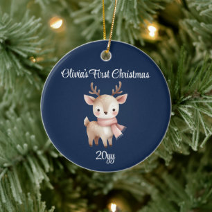 Personalisiert Navy Blue Baby Girl Erstes Weihnach Keramik Ornament