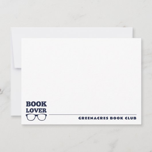 Personalisiert Navy Blue Book Lover Flat Note Card Mitteilungskarte (Vorderseite)