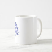 Personalisiert Navy Blue Floral Monogram m Kaffeetasse (VorderseiteRechts)