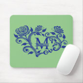 Personalisiert Navy Blue Floral Monogram m Mousepad (Mit Mouse)