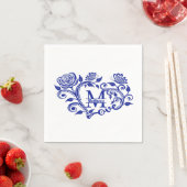 Personalisiert Navy Blue Floral Monogram m Serviette (Beispiel)