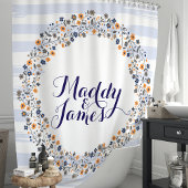 Personalisiert Navy Blue Floral Wreath Duschvorhang