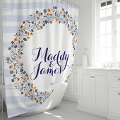 Personalisiert Navy Blue Floral Wreath Duschvorhang
