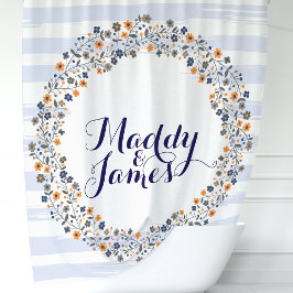 Personalisiert Navy Blue Floral Wreath Duschvorhang