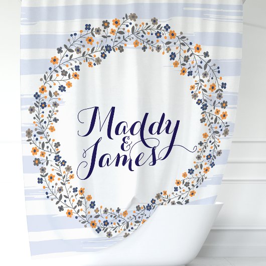 Personalisiert Navy Blue Floral Wreath Duschvorhang