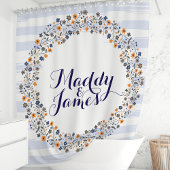 Personalisiert Navy Blue Floral Wreath Duschvorhang