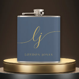 Personalisiert Navy Blue Gold Bachelorette Flachmann