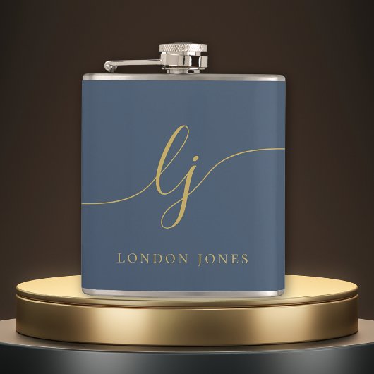 Personalisiert Navy Blue Gold Bachelorette Flachmann