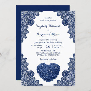 Personalisiert Navy Blue Lace Hydrangea Wedding Einladung