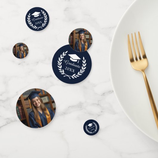 Personalisiert Navy Blue Laurel Wreath Grad Foto Konfetti (Gruppe)
