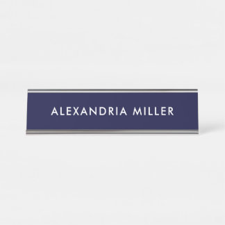 Personalisiert Navy Blue Modern Schreibtischnamensplakette