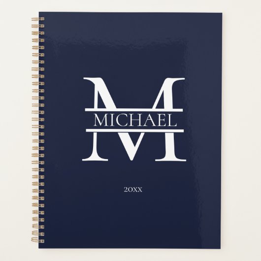 Personalisiert Navy Blue Monogram Initial Minimali Planer (Vorderseite)
