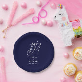 Personalisiert Navy Blue Monogram Wedding Pappteller (Party)