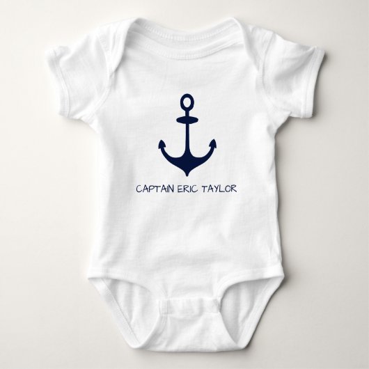 Personalisiert Navy Blue Nautical Anchor Baby Strampler (Vorderseite)