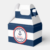 Personalisiert Navy Blue Red Nautical Baby Dusche Geschenkschachtel (Rückseite)