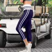 Personalisiert Navy Blue Strip Name der Katze Capri Leggings
