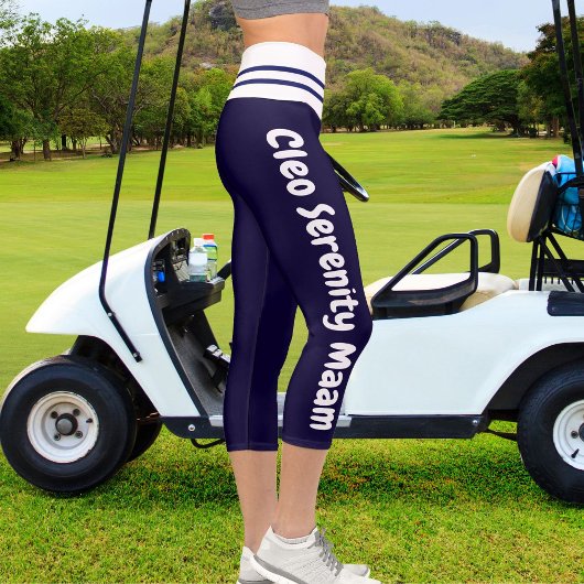 Personalisiert Navy Blue Strip Name der Katze Capri Leggings