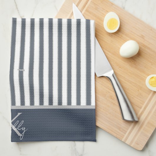 Personalisiert Navy Blue Striping Küchentücher (Viertel Falte)