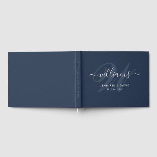 Personalisiert Navy Blue und Silver Monogram Weddi Gästebuch (Voll)