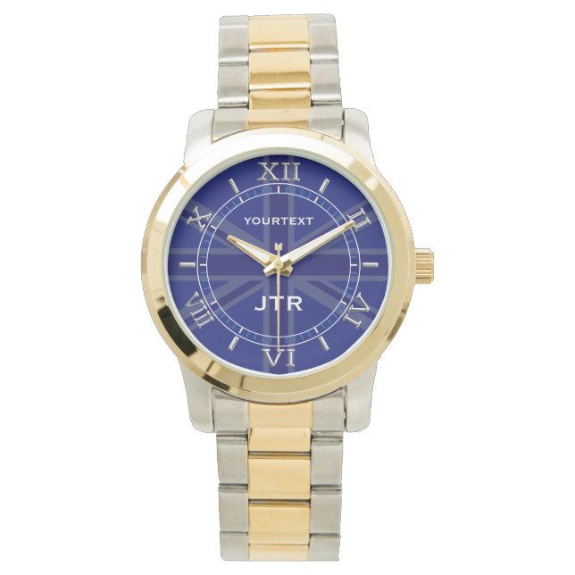 Personalisiert Navy Blue Union Jack Dial Armbanduhr (Vorderseite)