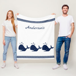 Personalisiert Navy Blue Whale Kids Fleecedecke