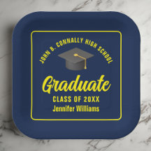 Personalisiert Navy Blue Yellow Graduation Party