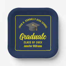 Personalisiert Navy Blue Yellow Graduation Party