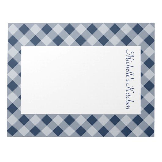 Personalisiert Navy Gingham Notepad Notizblock (Vorderseite)
