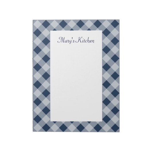 Personalisiert Navy Gingham Notepad Notizblock (Rotiert)